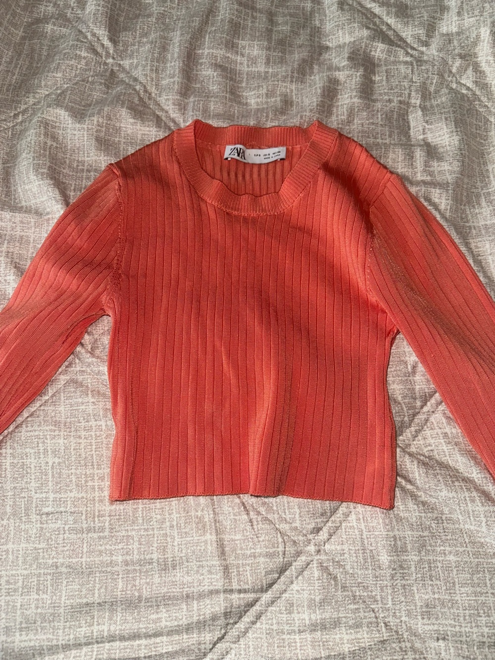 Zara Coral Ribbed Crewneck Sweater